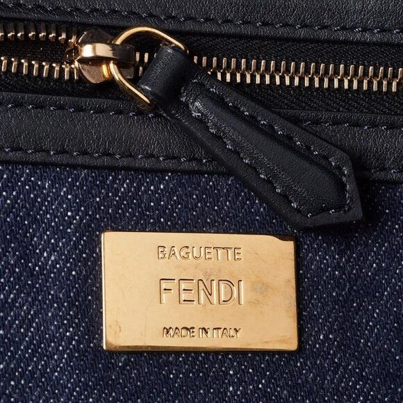 Fendi Blue/Red Dark Blue Denim Large Baguette Bag 8BR771 - Picture 10 of 12